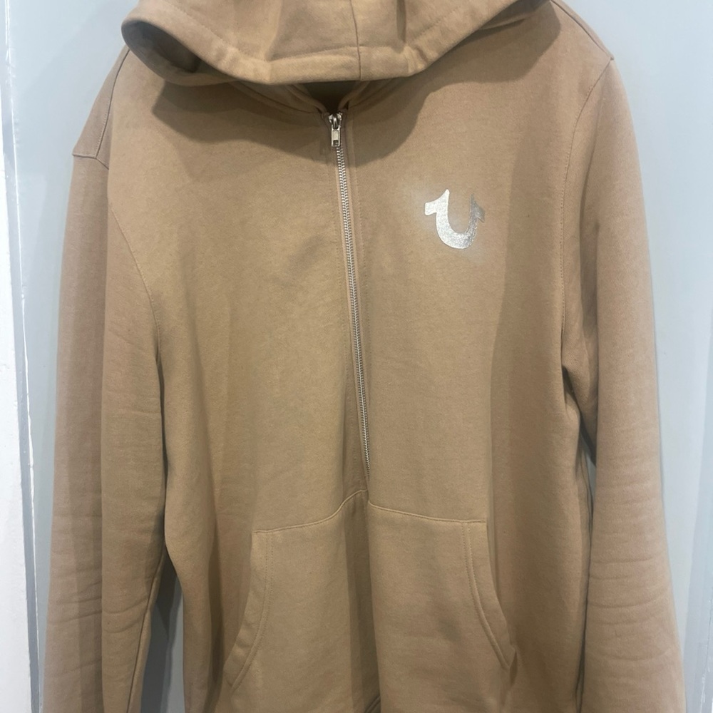 True Religion Beige Hoodie with Metallic Logo